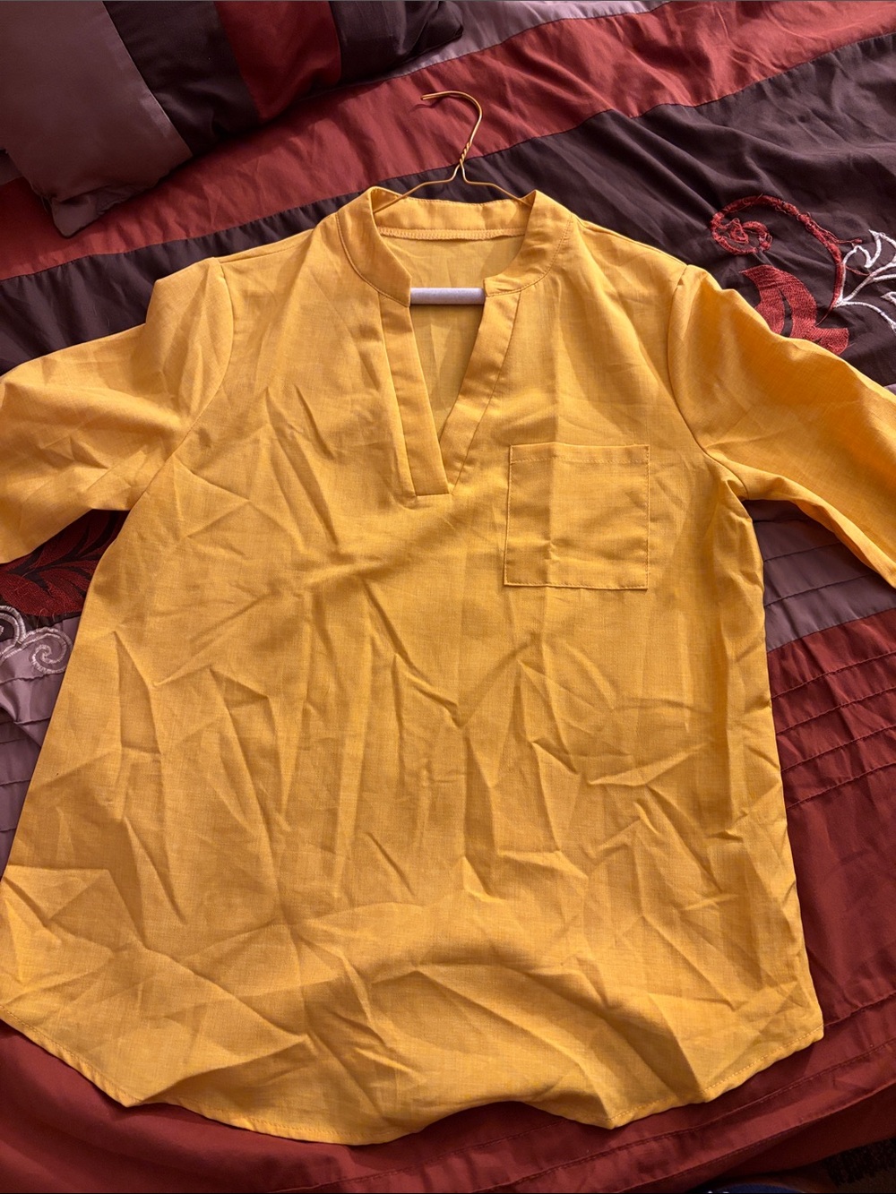 Men's Yellow Kurta-Style Shirt